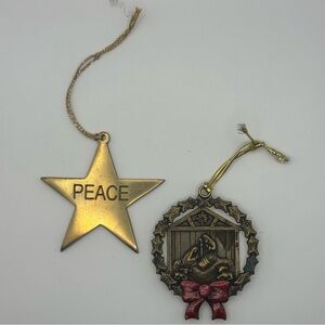 Vintage Gloria Duchin 1991 Nativity Ornament and Brass Peace Star Ornament Lot